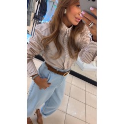 Boss marškiniai dryžuoti Beige Boss marškiniai dryžuoti Beige