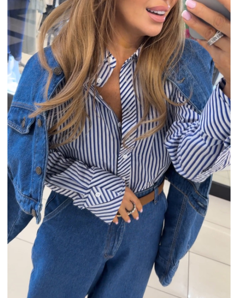 Boss marškiniai dryžuoti Navy Blue -white