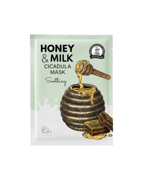 BOM Honey & Milk Cicadula Mask - raminanti odą lakštinė veido kaukė, 1 vnt.