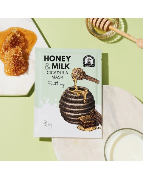 BOM Honey & Milk Cicadula Mask - raminanti odą lakštinė veido kaukė, 1 vnt.