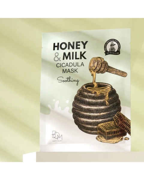 BOM Honey & Milk Cicadula Mask - raminanti odą lakštinė veido kaukė, 1 vnt.