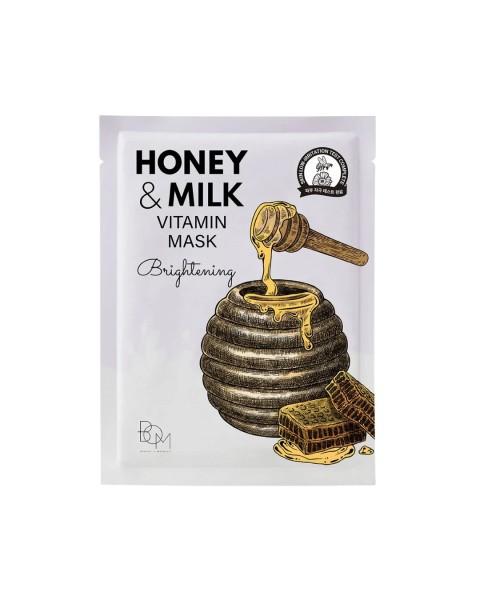 BOM Honey & Milk Vitamin Mask - skaistinanti odą lakštinė veido kaukė, 1 vnt