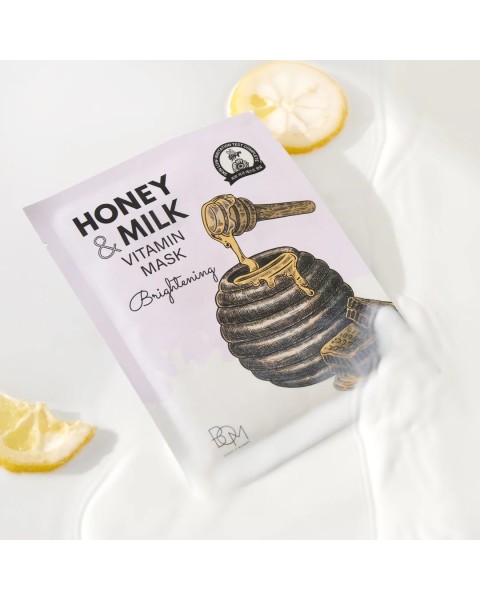 BOM Honey & Milk Vitamin Mask - skaistinanti odą lakštinė veido kaukė, 1 vnt