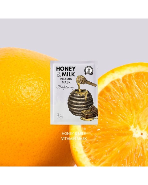 BOM Honey & Milk Vitamin Mask - skaistinanti odą lakštinė veido kaukė, 1 vnt