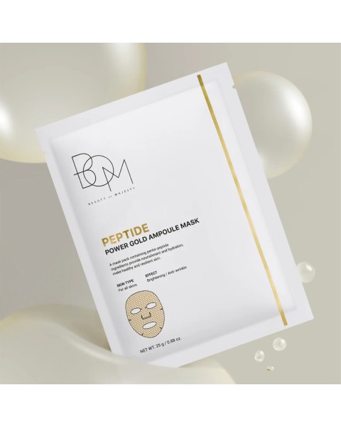 BOM Peptide Power Gold Ampoule Mask - lakštinių veido kaukių dėžutė, 5 vnt