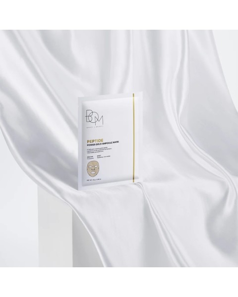 BOM Peptide Power Gold Ampoule Mask - lakštinių veido kaukių dėžutė, 5 vnt