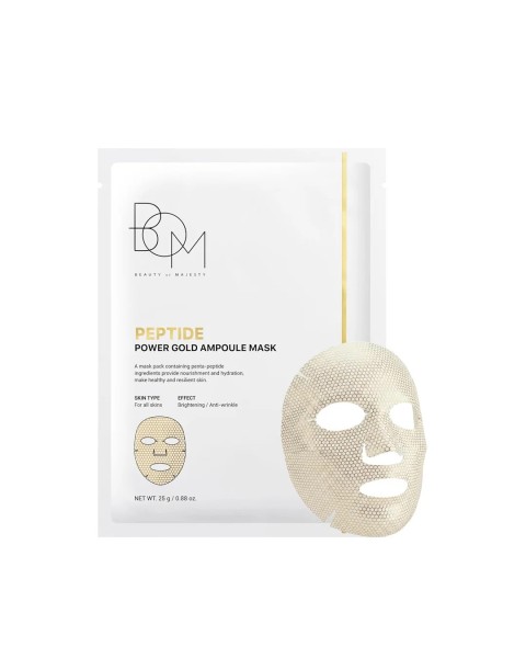 BOM Peptide Power Gold Ampoule Mask - lakštinių veido kaukių dėžutė, 5 vnt