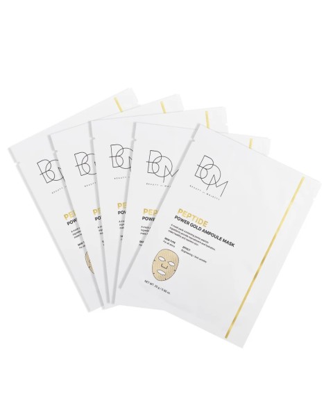 BOM Peptide Power Gold Ampoule Mask - lakštinių veido kaukių dėžutė, 5 vnt