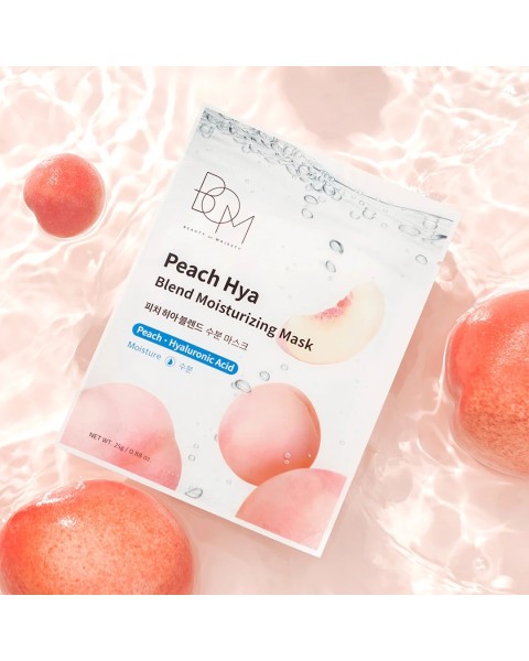 BOM Peach Hya Blend Moisturizing Mask - drėkinanti odą lakštinė veido kaukė, 1 vnt