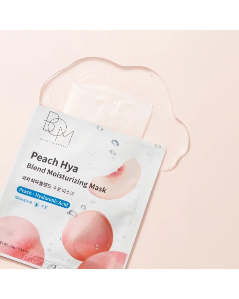 BOM Peach Hya Blend Moisturizing Mask - drėkinanti odą lakštinė veido kaukė, 1 vnt