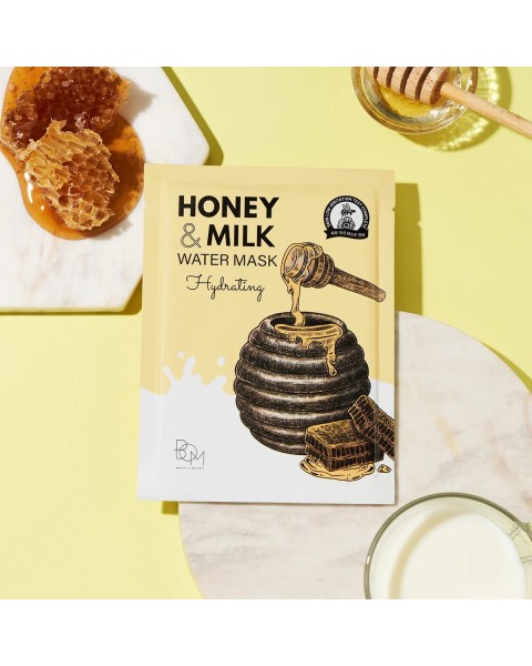 BOM Honey & Milk Water Mask - Drėkinančios odą lakštinės veido kaukės, 10 vnt.