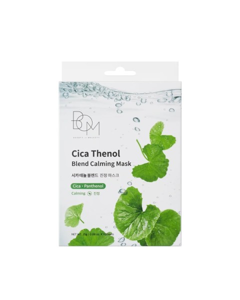BOM Cica Thenol Blend Calming Mask - raminančios odą lakštinės veido kaukės, 10 vnt