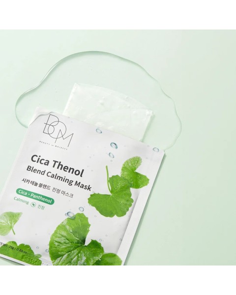 BOM Cica Thenol Blend Calming Mask - raminančios odą lakštinės veido kaukės, 10 vnt
