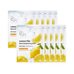 BOM Lemon Vita Blend Brightening Mask - skaistinančios odą lakštinės veido kaukės, 10 vnt