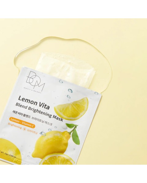 BOM Lemon Vita Blend Brightening Mask - skaistinančios odą lakštinės veido kaukės, 10 vnt