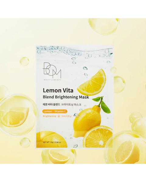 BOM Lemon Vita Blend Brightening Mask - skaistinančios odą lakštinės veido kaukės, 10 vnt