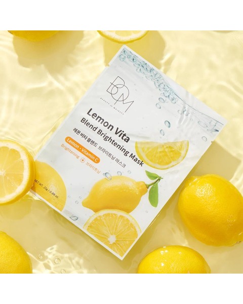 BOM Lemon Vita Blend Brightening Mask - skaistinančios odą lakštinės veido kaukės, 10 vnt