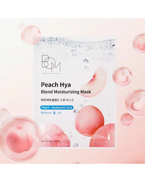 BOM Peach Hya Blend Moisturizing Mask - drėkinančios odą lakštinės veido kaukės, 10 vnt