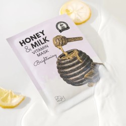 BOM Honey & Milk Vitamin Mask - skaistinančios odą lakštinės veido kaukės, 10 vnt BOM Honey & Milk Vitamin Mask - skaistinančios odą lakštinės veido kaukės, 10 vnt
