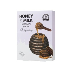 BOM Honey & Milk Vitamin Mask - skaistinančios odą lakštinės veido kaukės, 10 vnt BOM Honey & Milk Vitamin Mask - skaistinančios odą lakštinės veido kaukės, 10 vnt