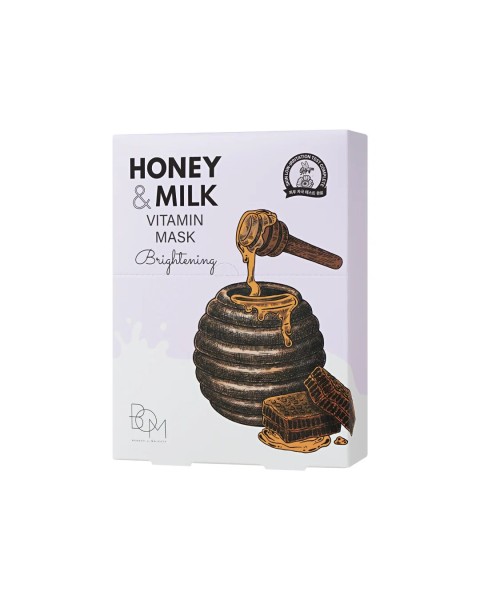 BOM Honey & Milk Vitamin Mask - skaistinančios odą lakštinės veido kaukės, 10 vnt